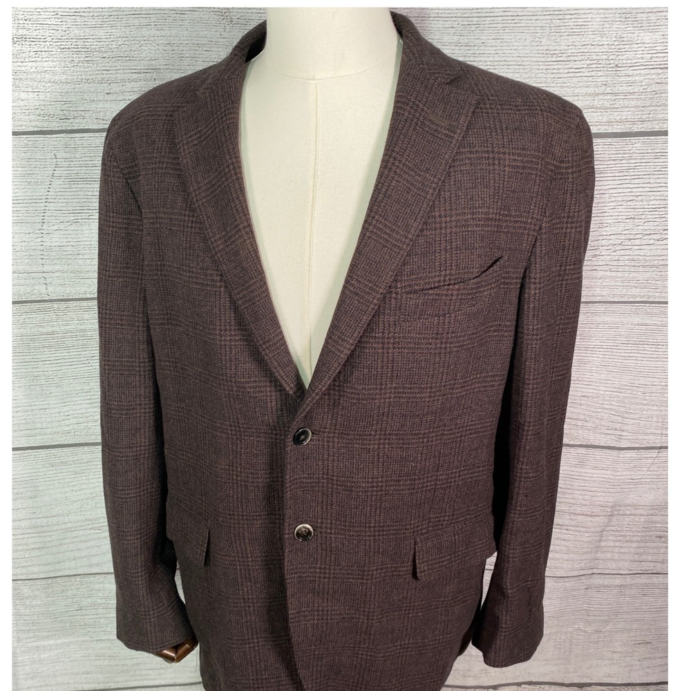 Luigi Bianchi Mantova Blazer Mens 46 Brown Check Wool Sport Coat Jacket Italy